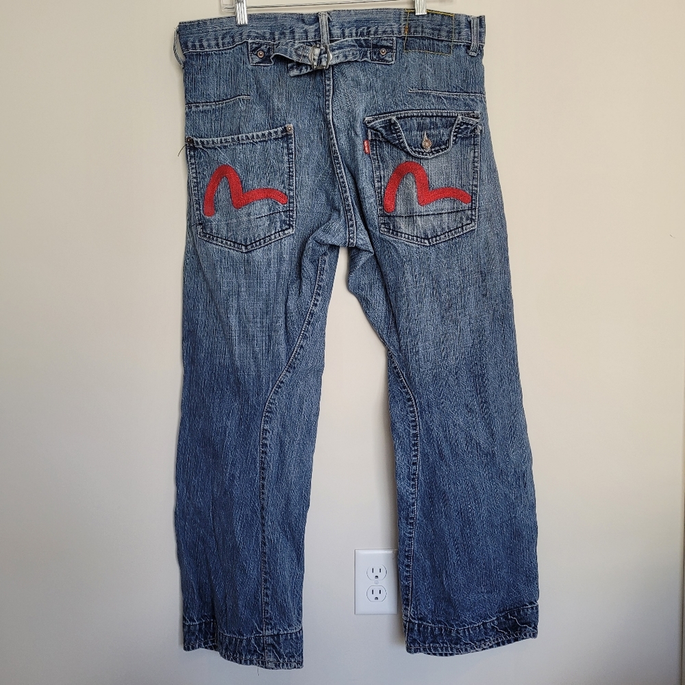 Vintage Evisu Cinchback Men's Red Denim Jeans 38x29